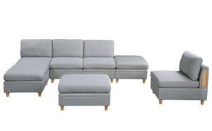 Living Room Furniture Ottoman Light Grey Dorris Fabric 1pc Cushion ottomans Wooden Legs
