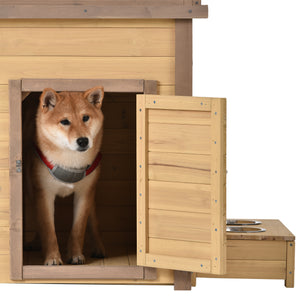 31.5” Wooden Dog House Puppy Shelter Kennel Outdoor & Indoor Dog crate, with Flower Stand, Plant Stand, With Wood Feeder