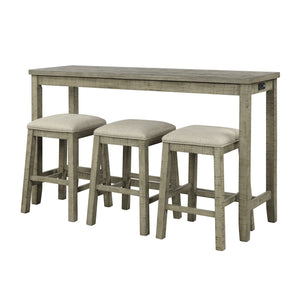 TOPMAX 4 Pieces Counter Height Table with Fabric Padded Stools,Rustic Bar Dining Set with Socket,Gray Green