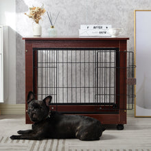 Load image into Gallery viewer, 31” Length Furniture Style Pet Dog Crate Cage End Table with Wooden Structure and Iron Wire and Lockable Caters, Medium Dog House Indoor Use.

