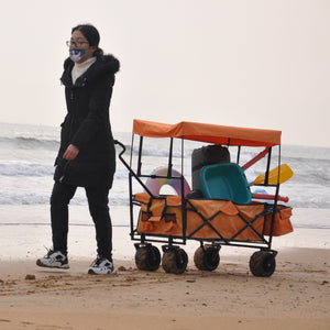 Folding Wagon Garden Shopping Beach Cart (Orange)