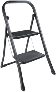YSSOA 2 Step Ladder, Folding Step Stool with Wide Anti-Slip Pedal, 330 lbs Sturdy Steel Ladder, Convenient Handgrip, Lightweight, Portable Steel Step Stool, Black, HILADDFOLD2B