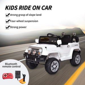 12V Kids Ride On Car Truck, Battery Powered Vehicle with Remote Control, LED Lights, MP3 Music, Horn, Openable Doors, Spring Suspension, Toy Gift for Children, White