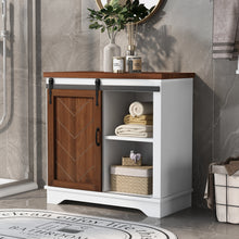 Load image into Gallery viewer, Bathroom Storage Cabinet, Freestanding Accent Cabinet, Sliding Barn Door, Thick Top, Adjustable Shelf, White and Brown
