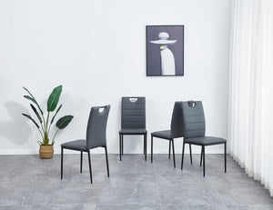 A set of 4 leather dining chairs with cushion and high back, painted metal legs, suitable for dining room, kitchen and living room X4 (LIGHT GREY)