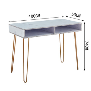 D&N Table nail art table writing desk study desk consoles table side end table modern marble MDF top, sturdy glod metal legs for bedroom, living room, Kitchen,white,39.37''L 19.69''W 28.34H