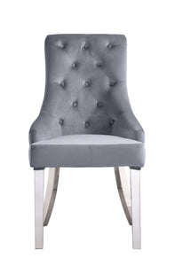 ACME Satinka Side Chair, Gray Fabric & Mirrored Silver Finish 68264