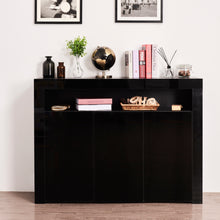 Load image into Gallery viewer, Living Room Sideboard Storage Cabinet Black High Gloss with LED Light, Modern Kitchen Unit Cupboard Buffet Wooden Storage Display Cabinet TV Stand with 3 Doors for Hallway Dining Room
