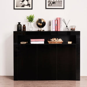 Living Room Sideboard Storage Cabinet Black High Gloss with LED Light, Modern Kitchen Unit Cupboard Buffet Wooden Storage Display Cabinet TV Stand with 3 Doors for Hallway Dining Room