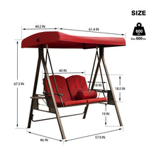 Load image into Gallery viewer, 2-Seat Outdoor Patio Porch Swing Chair, Adjustable Canopy Swing Glider with Weather Resistant Steel Frame, Adjustable Tilt Canopy,Removable Cushions and Pillow Included for Backyard，Red
