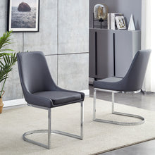 Load image into Gallery viewer, High Quality Dining Furniture Comfortable grey PU Leather Seat Modern Dining Room Chairs With Metal Base(set of 2)
