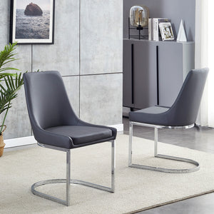 High Quality Dining Furniture Comfortable grey PU Leather Seat Modern Dining Room Chairs With Metal Base(set of 2)