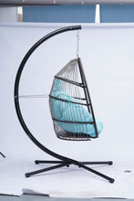 Load image into Gallery viewer, Patio Wicker folding Hanging Chair,Rattan Swing Hammock Egg Chair with C Type bracket , with cushion and pillow,for Indoor,Outdoor，Blue
