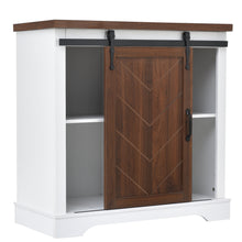 Load image into Gallery viewer, Bathroom Storage Cabinet, Freestanding Accent Cabinet, Sliding Barn Door, Thick Top, Adjustable Shelf, White and Brown
