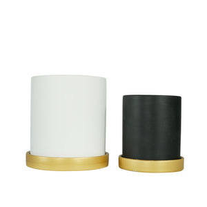 6 in. and 4.8 in. White and Black Ceramic Flower Pots with Drain Hole and Saucer (2-Pack)