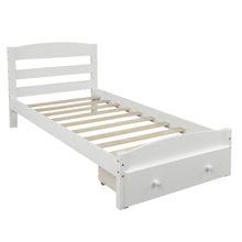 Load image into Gallery viewer, Platform Twin Bed Frame with Storage Drawer and Wood Slat Support No Box Spring Needed, White
