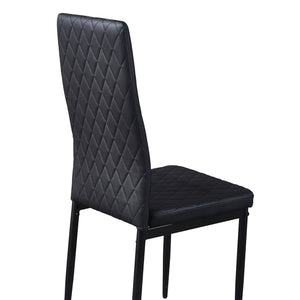 Black modern minimalist dining chair fireproof leather sprayed metal pipe diamond grid pattern restaurant home conference chair set of 6