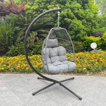 Load image into Gallery viewer, Outdoor Patio Wicker Folding Hanging Chair,Rattan Swing Hammock Egg Chair With C Type Bracket, With Cushion And Pillow
