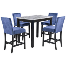 Load image into Gallery viewer, TOPMAX Modern 5-Piece Counter Height Dining Table Set with 4 Upholstered Dining Chairs, Faux Marble White Table+Blue Chairs
