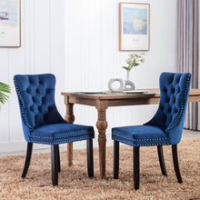 Load image into Gallery viewer, A&amp;A Furniture,Nikki Collection Modern, High-end Tufted Solid Wood Contemporary Velvet Upholstered Dining Chair with Wood Legs  Nailhead Trim 2-Pcs Set, Blue
