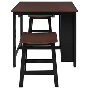 TOPMAX Wood 3-Piece Counter Height Dining Kitchen Set with 2 Suspensible Stools, 3-tier Storage for Small Places, Cherry+Black
