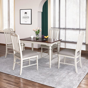 TOPMAX Mid-Century Farmhouse Wood 5-Piece Dining Table Set with 4 Padded Dining Chairs, White