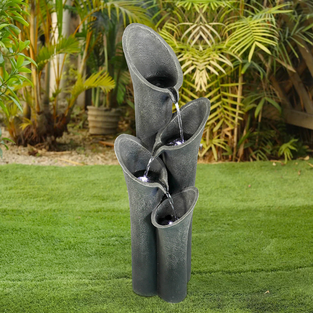 4-Tier Cascading Floor Fountain Indoor Outdoor Waterfall Feature with LED