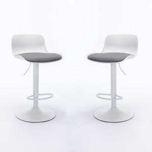 Bar Stools Set of 2 for Kitchen Counter Adjustable Counter Height, Tall Barstools Kitchen Island Stools, White, with Cushion