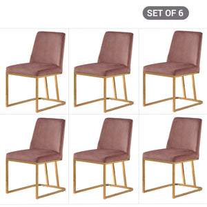 TOPMAX Modern Minimalist Gold Metal Base Upholstered Armless Velvet Dining Chairs Accent Chairs Set of 6, Pink