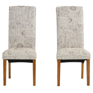 Chairs, Set of 2 Uphostered Kitchen Dining Chairs w/Wood Legs, Padded Seat, Linen Fabric, Nails, Dining Chairs, Ideal for Dining Room, Kitchen, Living Room