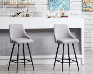 BTEXPERT Premium Tufted upholstered Dining 25" High Back Stool Bar Chairs, Set of 2 Pack Gray Polyester