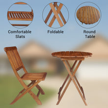 Load image into Gallery viewer, BTEXPERT Outdoor Living Spare Balcony Desk 3 Piece Round Coffee Folding Table Patio Bistro Set Two Chairs With Tan Cushions
