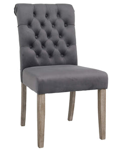 NEW Set Of Two (2) GREY upholstery dining chairs velvet tufted fabric button Camran High Back Velvet Charcoal Tufted