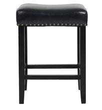 Load image into Gallery viewer, BTEXPERT Miraj Wooden Leather Upholstered Bar Stool, Bronze Nail Trim Barstool Set of 2

