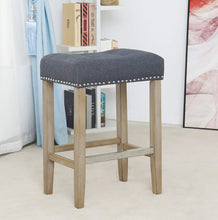 Load image into Gallery viewer, BTEXPERT Quail Wooden Linen Tufted Counter 27&quot; Bar Stool, Accent Nail Trim Barstool Set of 2
