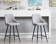 Load image into Gallery viewer, TWO- New Premium upholstered Dining 25&quot; High Back Stool Bar Chairs, Set of 2 Pack Gray Polyester
